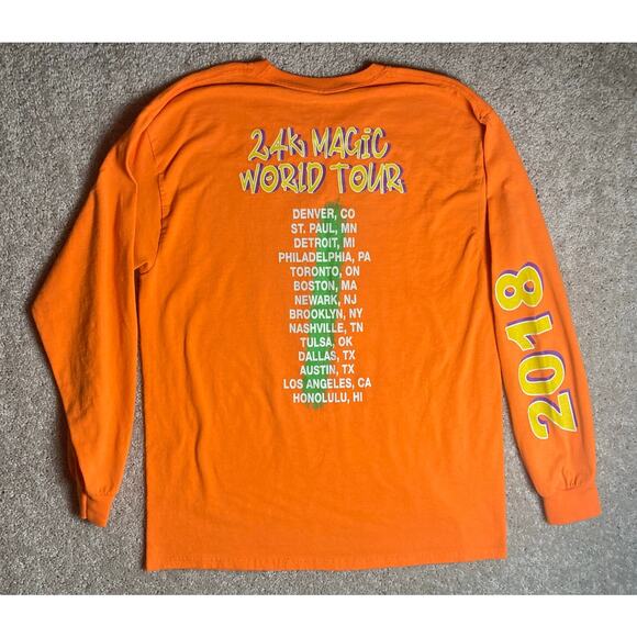 Bruno Mars 2018 24k Magic Tour Long Sleeve Orange Shirt Size Large - Picture 3 of 8